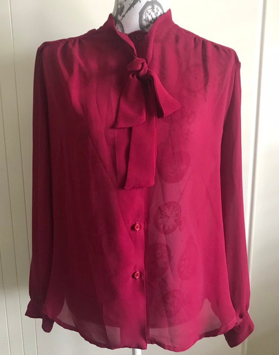 Vintage 1970s flowing sheer dark red blouse - Misbehaving Vintage